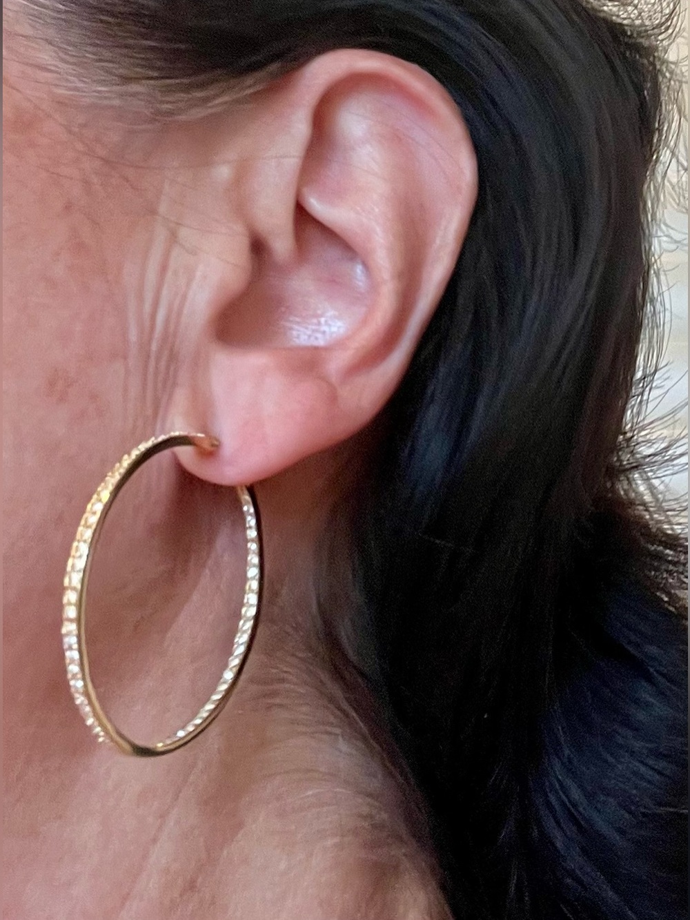 Inside Outside Chrystal Gold Plated Hoop Earrings - Women Jewelry